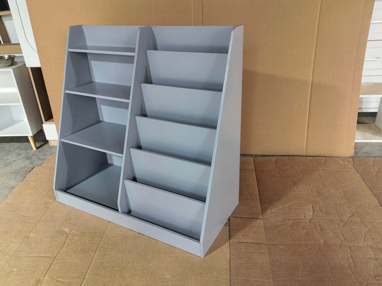 Kids Bookshelf and Toy Storage Organizer, Multifunctional 4 Tier Wooden Kids Book Shelf with Bookcase Display Stand in Kids Room Playroom Nursery for Kids, Children, Toddlers (Gray) image 10