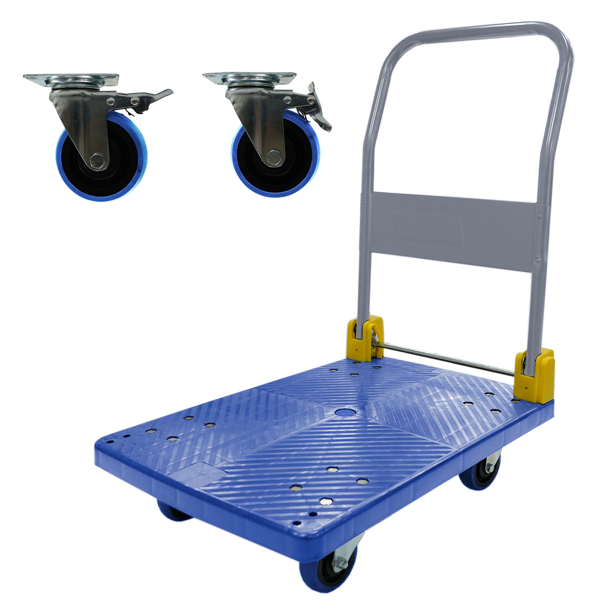 Foldable Platform Push Hand Truck Cart, 880 lbs. Weight Capacity, 2 Swivel Brake Wheels image 1