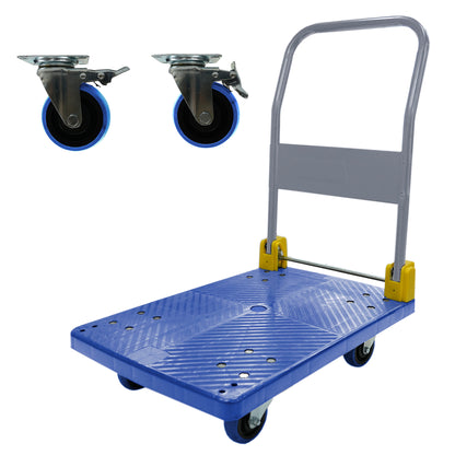 Foldable Platform Push Hand Truck Cart, 880 lbs. Weight Capacity, 2 Swivel Brake Wheels image 1