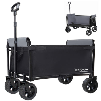 Upgraded 5*2" Wide Wheels, All-in-One Convertible Folding Trolley with Full-Side Opening & Dog Leash, Versatile Seating & Storage, 220Lbs Capacity for Camping, Beach, Shopping, Black image 1