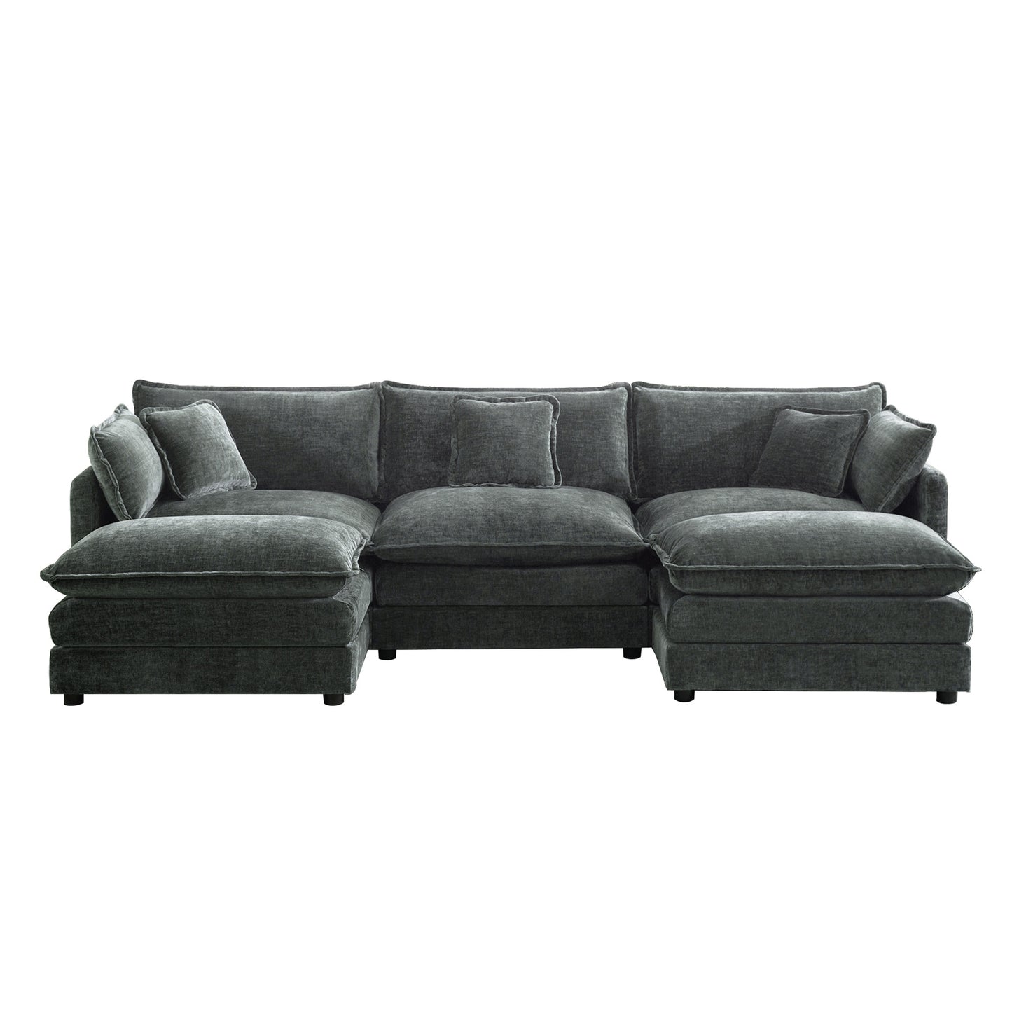 U-Shaped Sectional Sofa w/Reversible Footrest, 3-Seater Convertible Corner Couch with 2 Ottomans,Modern Minimalist Soft Sofa & Couch for Living Room,Gray Chenille image 3