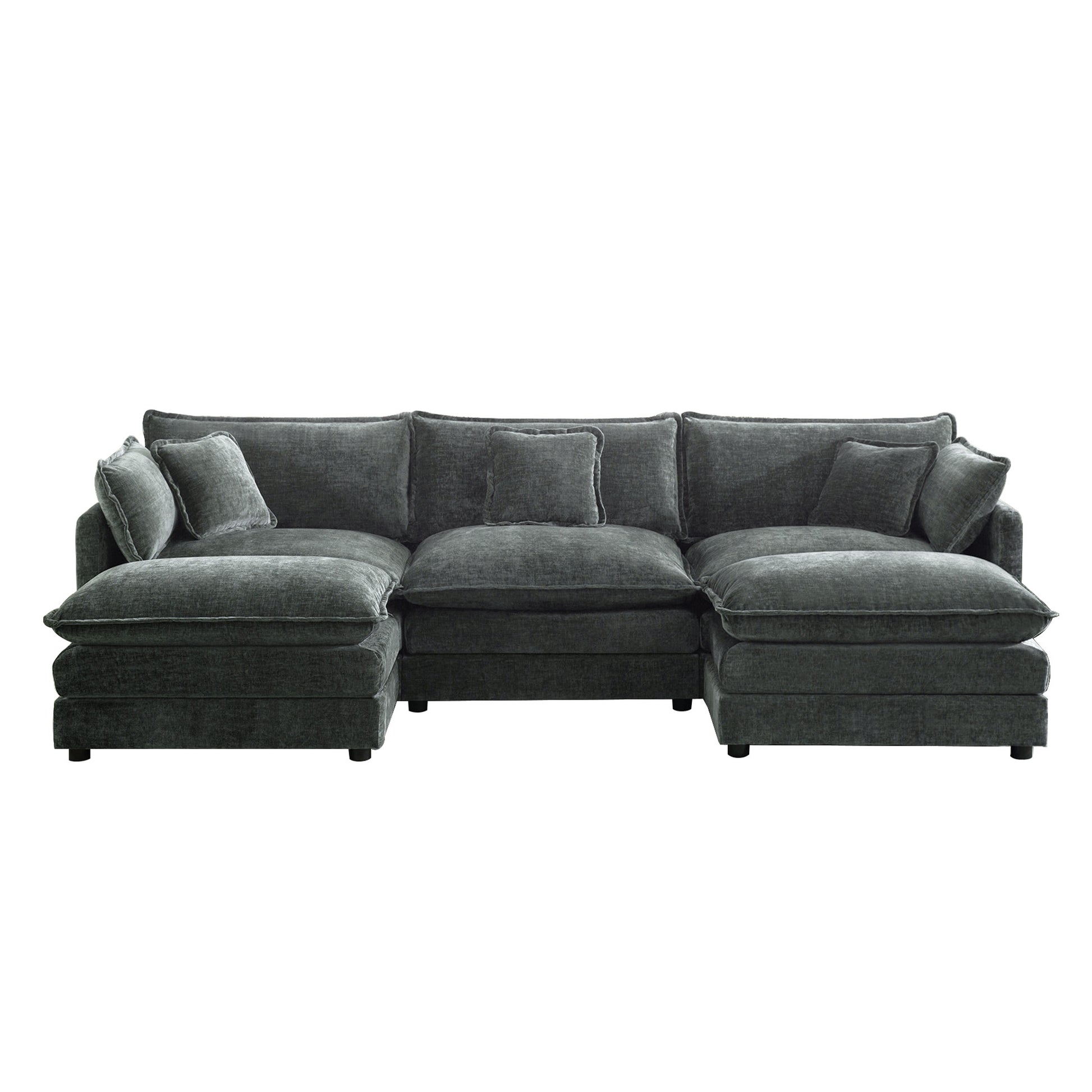 U-Shaped Sectional Sofa w/Reversible Footrest, 3-Seater Convertible Corner Couch with 2 Ottomans,Modern Minimalist Soft Sofa & Couch for Living Room,Gray Chenille image 3