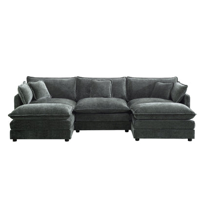 U-Shaped Sectional Sofa w/Reversible Footrest, 3-Seater Convertible Corner Couch with 2 Ottomans,Modern Minimalist Soft Sofa & Couch for Living Room,Gray Chenille image 3