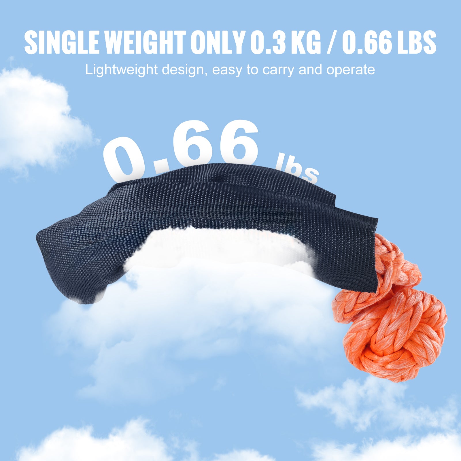 Synthetic Soft Shackle, 1/2" x 22" (2 Pack) 44092 lbs (20 Ton) Breaking Strength Recovery Tow Shackles with Extra 2 Sleeves & Storage Bag for UTV, ATV, Trucks, Jeep, Off-Road Vehicles, Orange image 7