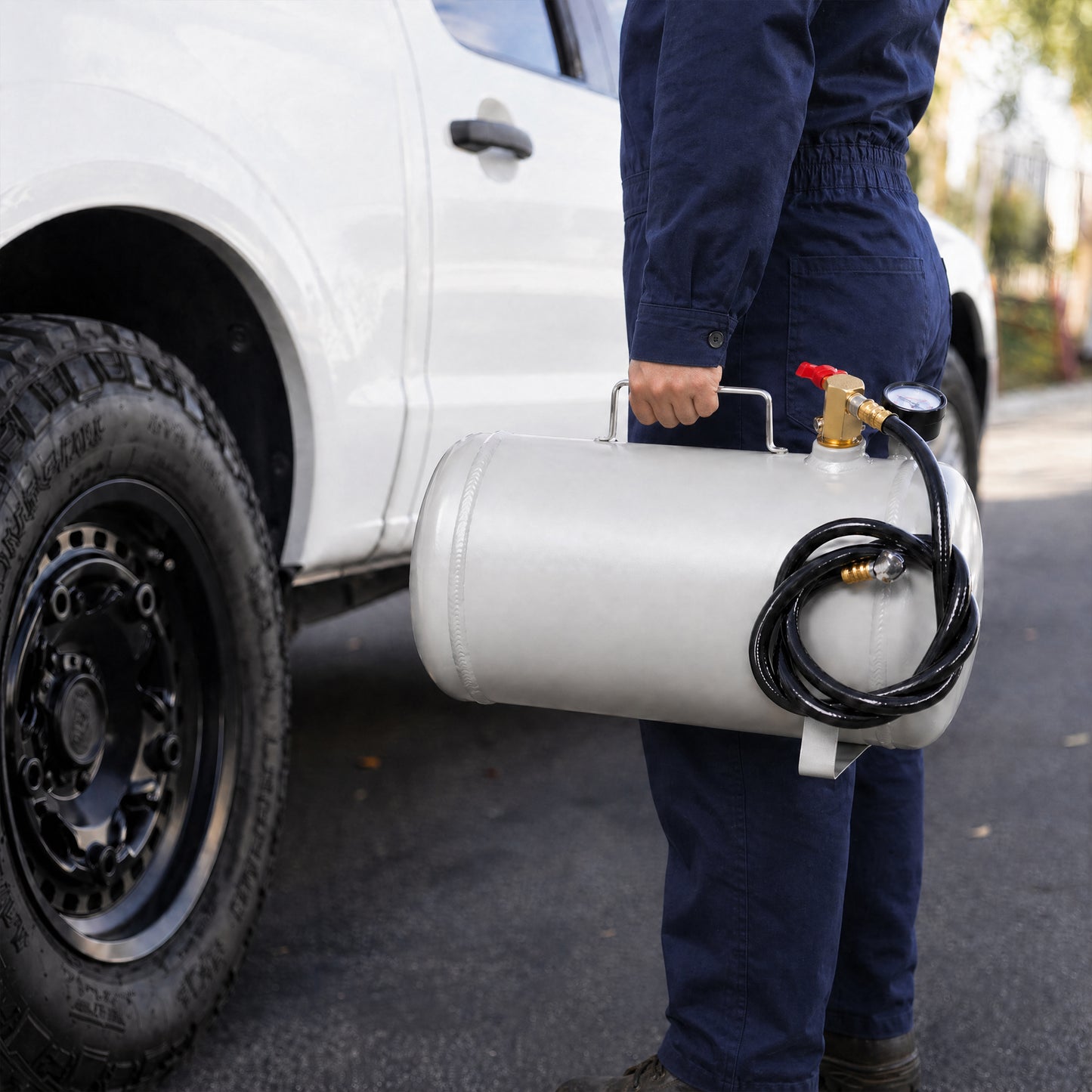 Portable 5 Gallon Aluminum Air Tank, Lightweight Durable Air Compressor Tank with Pressure Gauge, Safety Valve and 47 Inch Hose for Easy Tool Connection image 11