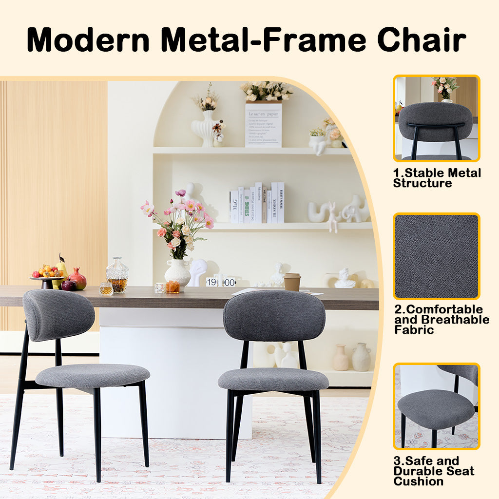 Fabric Dining Chairs, Upholstered Side Chairs with Black Metal Legs, 32.8" H x 19.6" W x 22" D, 19.3" Seat-High, Modern Kitchen Chairs for Dining Room, Living Room-Seat of 2,Black Frame and Grey Seat image 5
