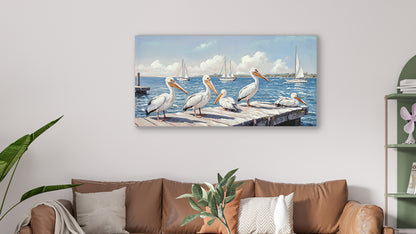 Beach Wall Art - Large Blue Ocean Seagull Canvas Pictures for Living Room Aesthetic Beach Birds Painting Prints Modern Coastal Seascape Artwork Wall Art for Bedroom Decoration 22" X 44" image 12