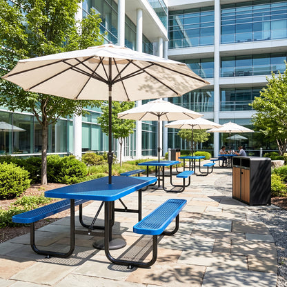 Blue 6ft Long Table & Chair Set with Umbrella Hole image 2