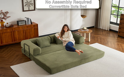 Convertible Sleeper Sofa Bed with Cylindrical Pillow, Corduroy Folding Mattress Couch with Fixed-Shape Frame, Floor Sofa Lounge Couch for Living Room Bedroom (Green) image 10