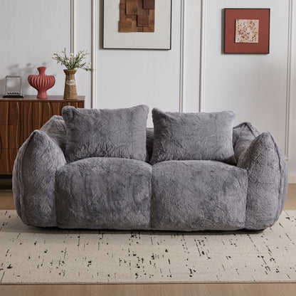 Giant Bean Bag Couch for Adults, Ultra Soft Fluffy Loveseat Bean Bag Sofa, Oversized Chase Lounge Chair Indoor for Living Room Bedroom, No Assembly Required Cozy Reading Chair with Pillows, Grey image 2
