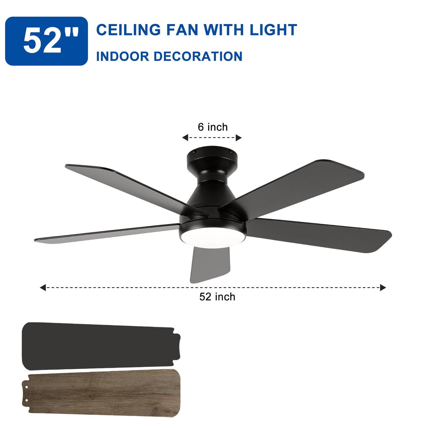 Ceiling Fans with Lights, 52 inch Low Profile Ceiling fan with Light and Remote Control, Flush Mount, Reversible, 3CCT, Dimmable, Noiseless, Black Ceiling Fan for Bedroom, Indoor/Outdoor Use image 9