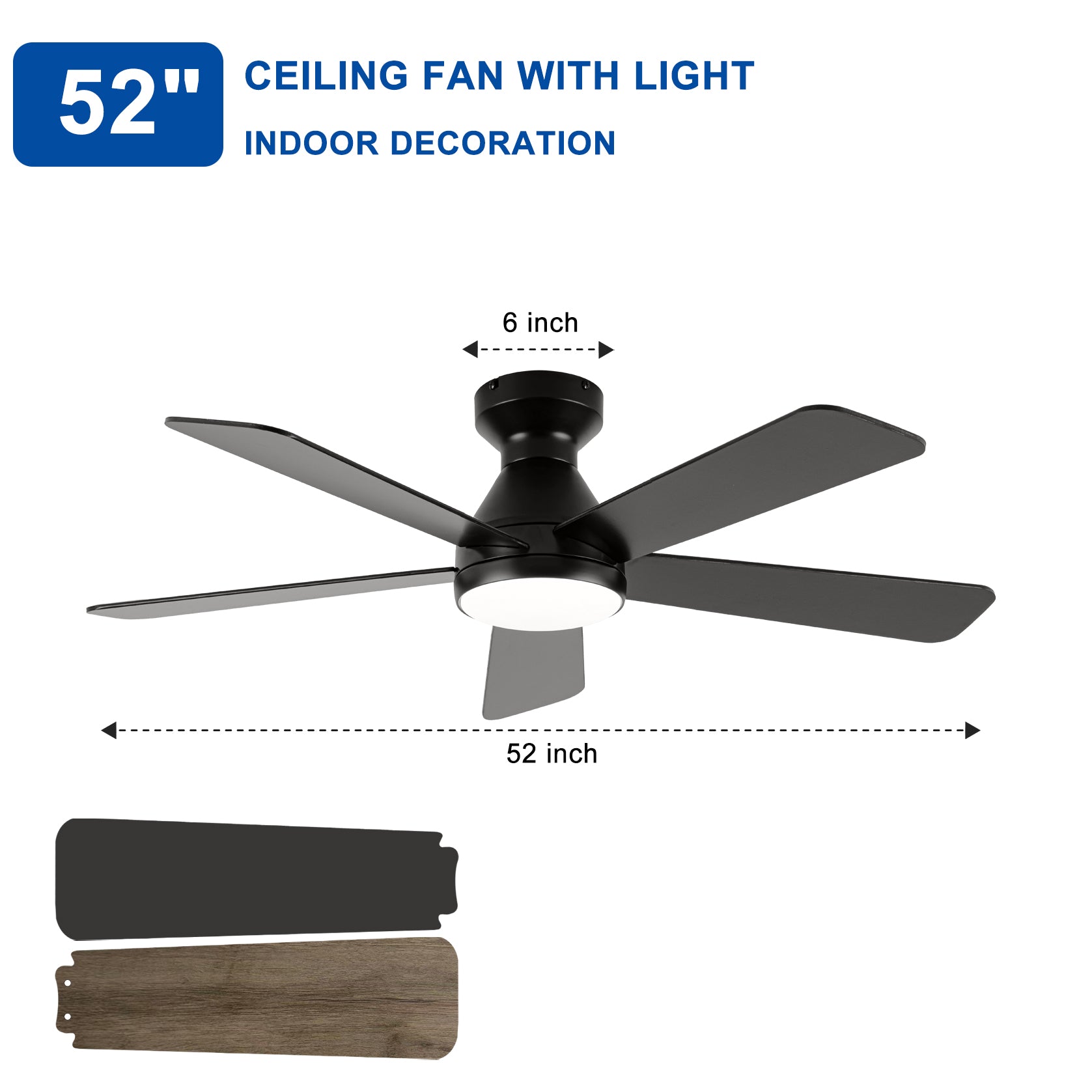 Ceiling Fans with Lights, 52 inch Low Profile Ceiling fan with Light and Remote Control, Flush Mount, Reversible, 3CCT, Dimmable, Noiseless, Black Ceiling Fan for Bedroom, Indoor/Outdoor Use image 9
