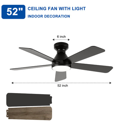 Ceiling Fans with Lights, 52 inch Low Profile Ceiling fan with Light and Remote Control, Flush Mount, Reversible, 3CCT, Dimmable, Noiseless, Black Ceiling Fan for Bedroom, Indoor/Outdoor Use image 9