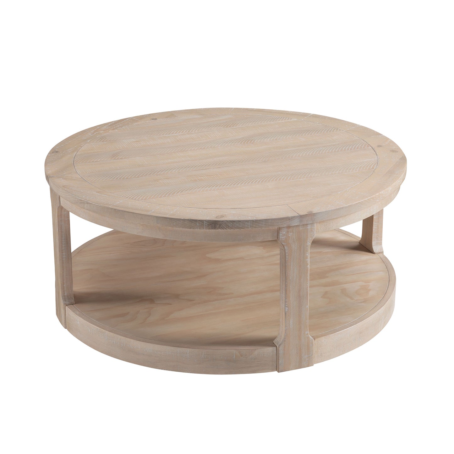 40inch Large Curved 2 Tier Traditional Round Circle Wooden Center Coffee Table,Rounded Table with Wheels,Mid Century Rustic Style Table for living Room,Office,Apartment,OAK image 4