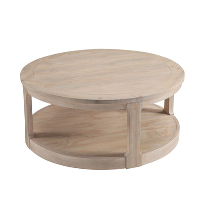 40inch Large Curved 2 Tier Traditional Round Circle Wooden Center Coffee Table,Rounded Table with Wheels,Mid Century Rustic Style Table for living Room,Office,Apartment,OAK image 4