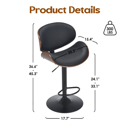 Swivel Bar Stools Set of 2 Adjustable Height Bentwood Barstools with PU Leather Upholstered Seat, Backrest and Footrest,Modern Kitchen Counter Chairs for Bar, Dining Room image 8