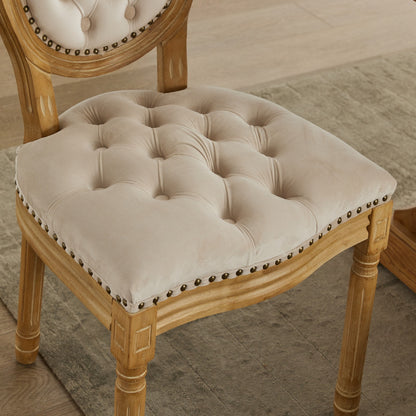 French Style Solid Wood Frame Antique Painting,Hand-pulled buckle decoration Velvet artificial leather Dining Chair with Nailhead Trim,Wood Legs,Steel Spring inner,Set of 2,Beige,SW1739BG image 11