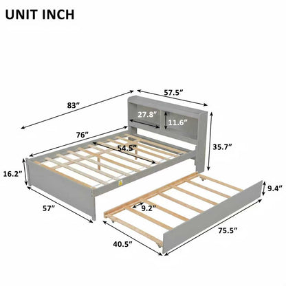 Full Size Bed with Trundle and Bookcase Headboard,Grey (Old Sku W50446123) image 4