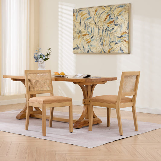 Rattan Dining Chairs Set of 2,Farmhouse Kitchen Chairs with Cane Back,Mid Century Modern Side Chairs with Natural Hardwood Frame,Soft Sponge & S-Spring Cushion for Home Kitchen,Tan,CA2883TN image 1