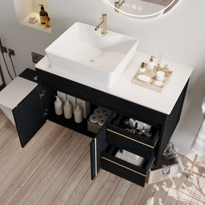 36" Wall-Mounted Bathroom Vanity with Vessel Ceramic Sink & Plywood Countertop – Soft-Close Door & Drawers, Floating Design image 6