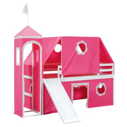 Twin Size Loft Bed with Slide Pink Tent and Tower - Pink(OLD SKU:N708P249511H) image 6