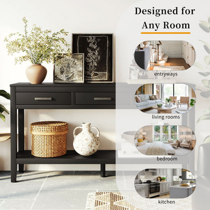 U_STYLE 59.1'' Farmhouse Entryway Table with 3 Drawers, Painted Console Table with Bottom Shelf & Iron Handles, Minimalist Sofa Table for Living Room, Hallway, Kitchen, Bedroom, Office image 8