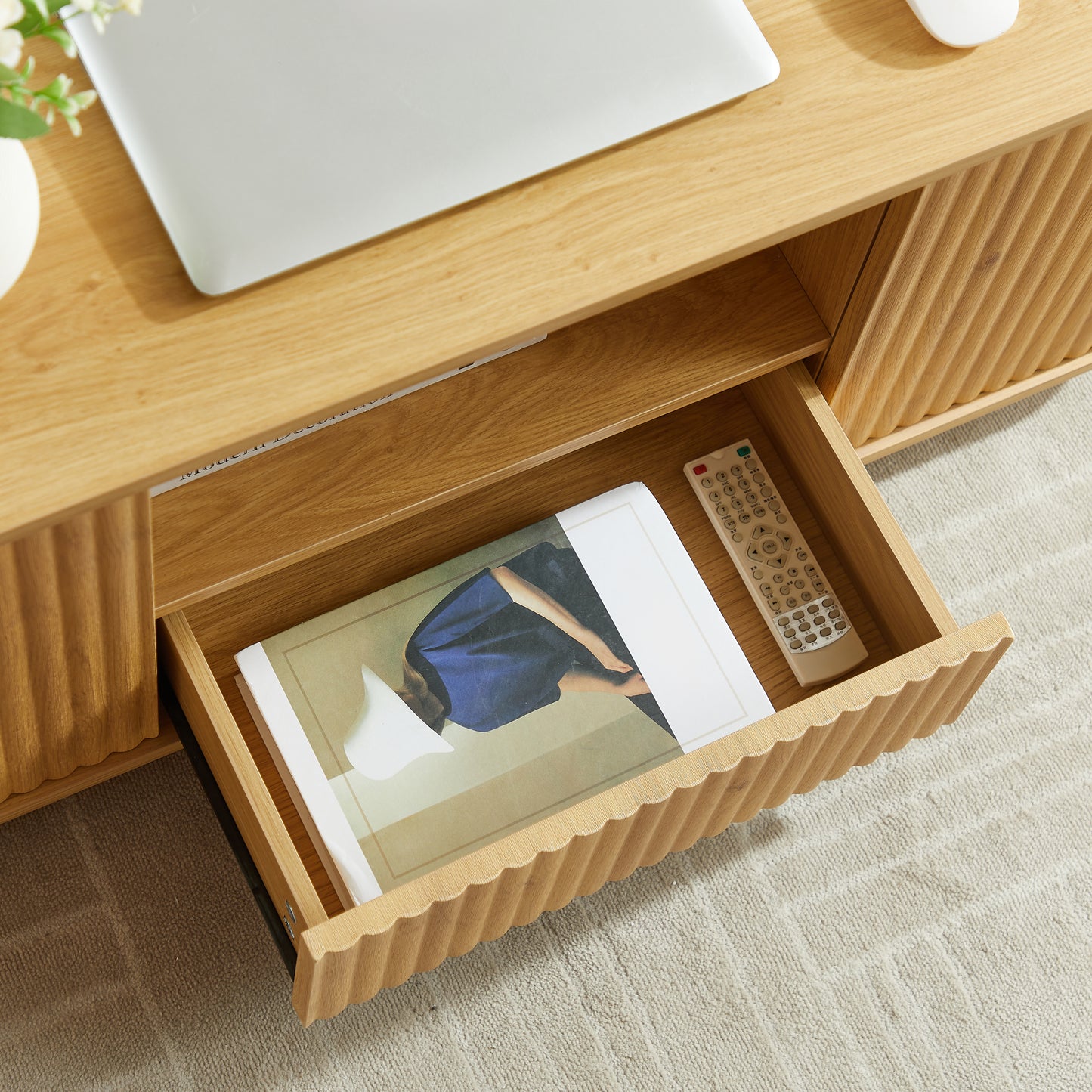46.5"modern luxury oval coffee table with drawers and storage compartments, curved contour design, living room center coffee table, suitable for living rooms and offices, Natural, 46.5"L*27.2"W*17.7"H image 11