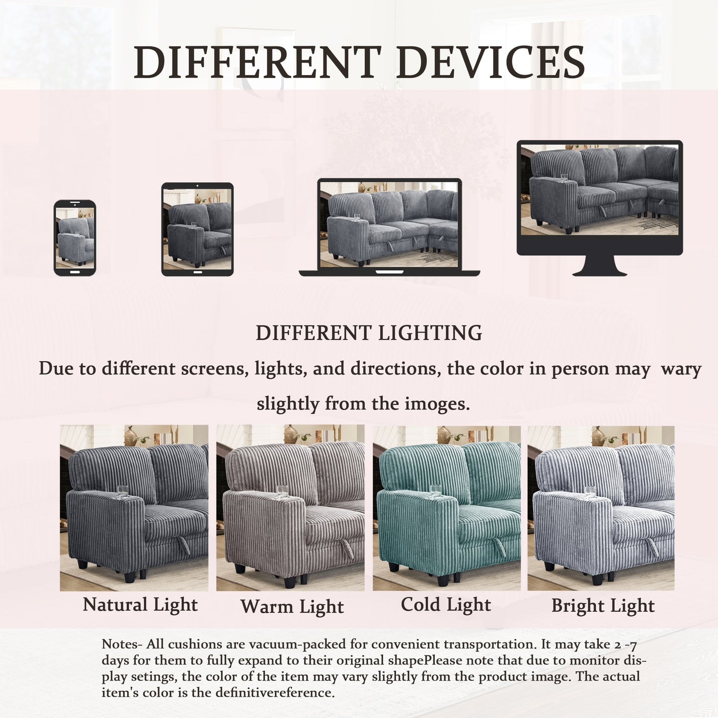 L-Shaped Sectional Sofa Bed with Pull-Out Bed & Storage, 5-Seat Sleeper Couch with USB Charging, Convertible Design for Living Room, Apartment, Corduroy Fabric, Grey image 9