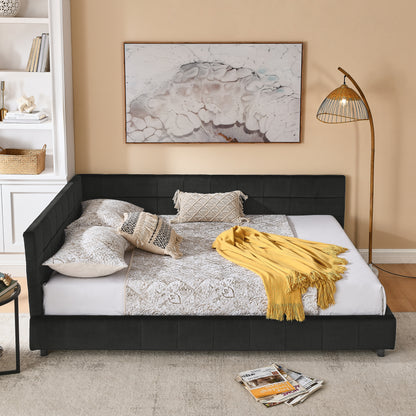 Queen Size Upholstered Tufted Bed Frame, Sofa Bed Frame with Comfortable Backrest and Armrests, Queen Size Bed for Bedroom, Living Room,Velvet, BLACK(85.5''*64.5''*30.5'') image 2