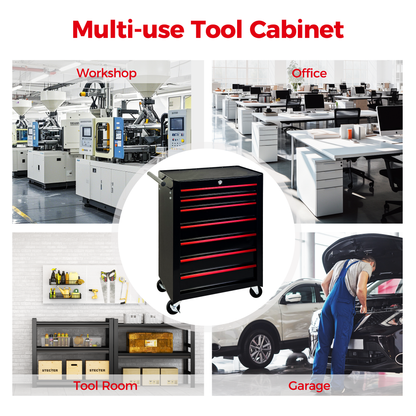 Rolling Metal Tool Chest with 7 Drawers, 20" 7-Drawer Tool Chest Cabinet with Ball Bearing Drawer Slides, Steel Tool Storage Box Organizer -BLACK image 2
