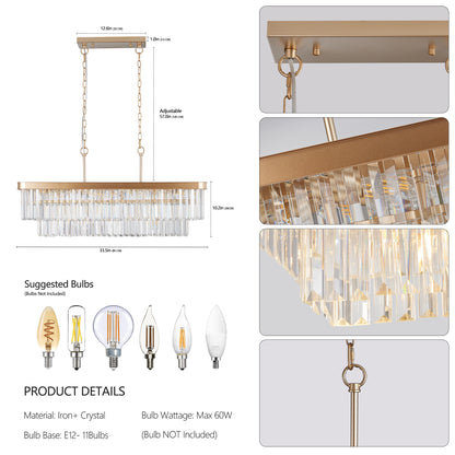 Chandeliers,Rectangular Crystal Chandelier Adjustable,E12 Modern Industrial Crystal Lights,Farmhouse Iron Ceiling Hanging Light for Kitchen Living Room Bedroom/Gold(Bulb Not Included) image 8