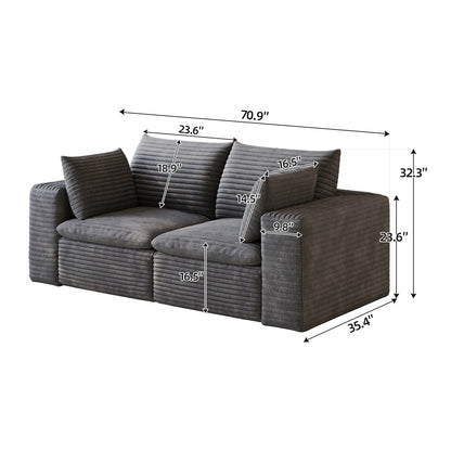 71" Cloud Sofa,Corduroy Fabric,Deep Seat Couches,Double-layer design,Removable Cushion,No Assembly, DIY Combination for Living room, Bedroom,Conference room,Apartment,Dark Grey image 8