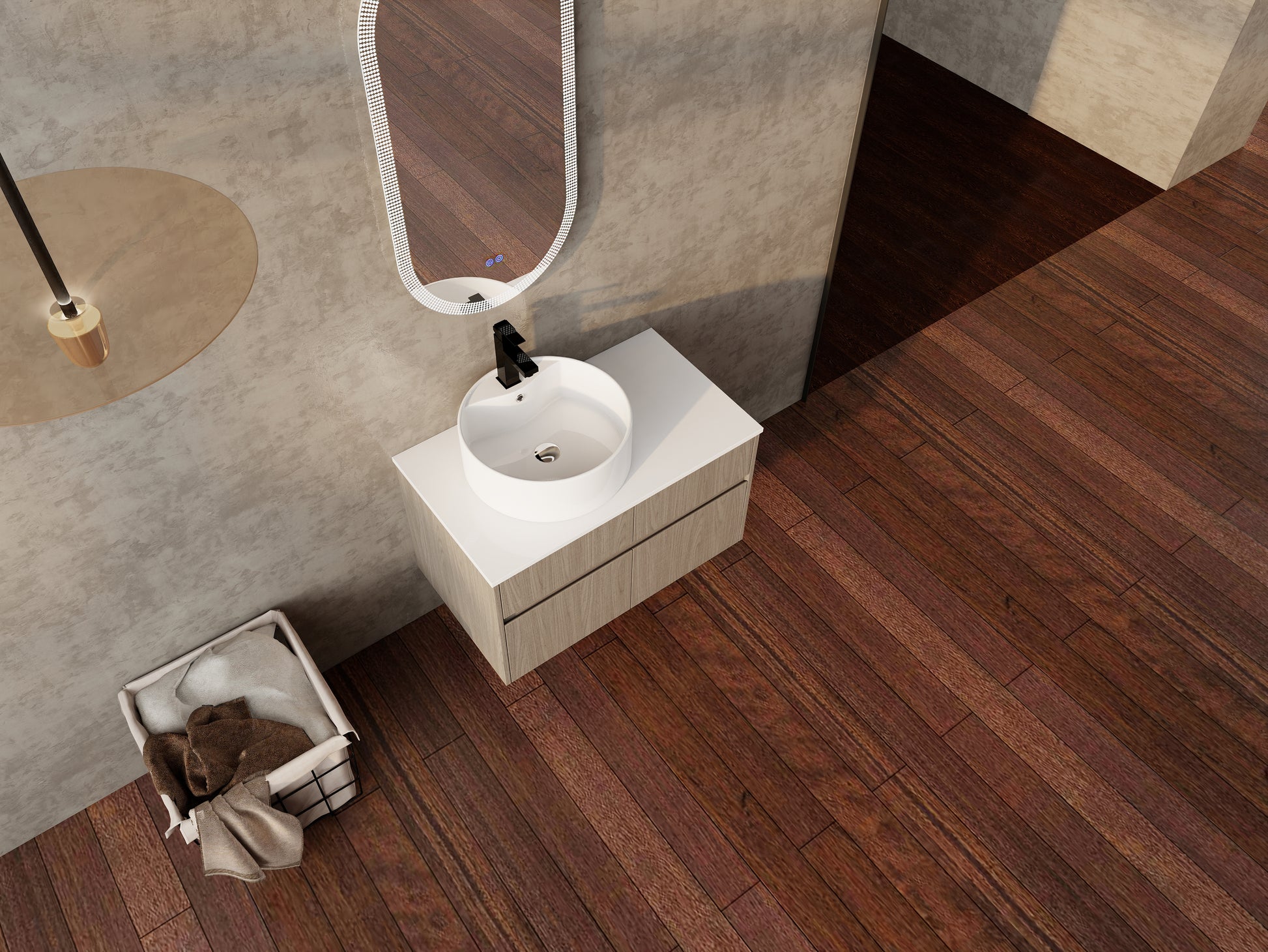 32 Inch Wall-Mounted Bathroom Vanity with Ceramic Art Basin, and PVC Flat Panel, 2-Soft Close Doors and 1-Drawer, KD-Packing, Particle Board image 8
