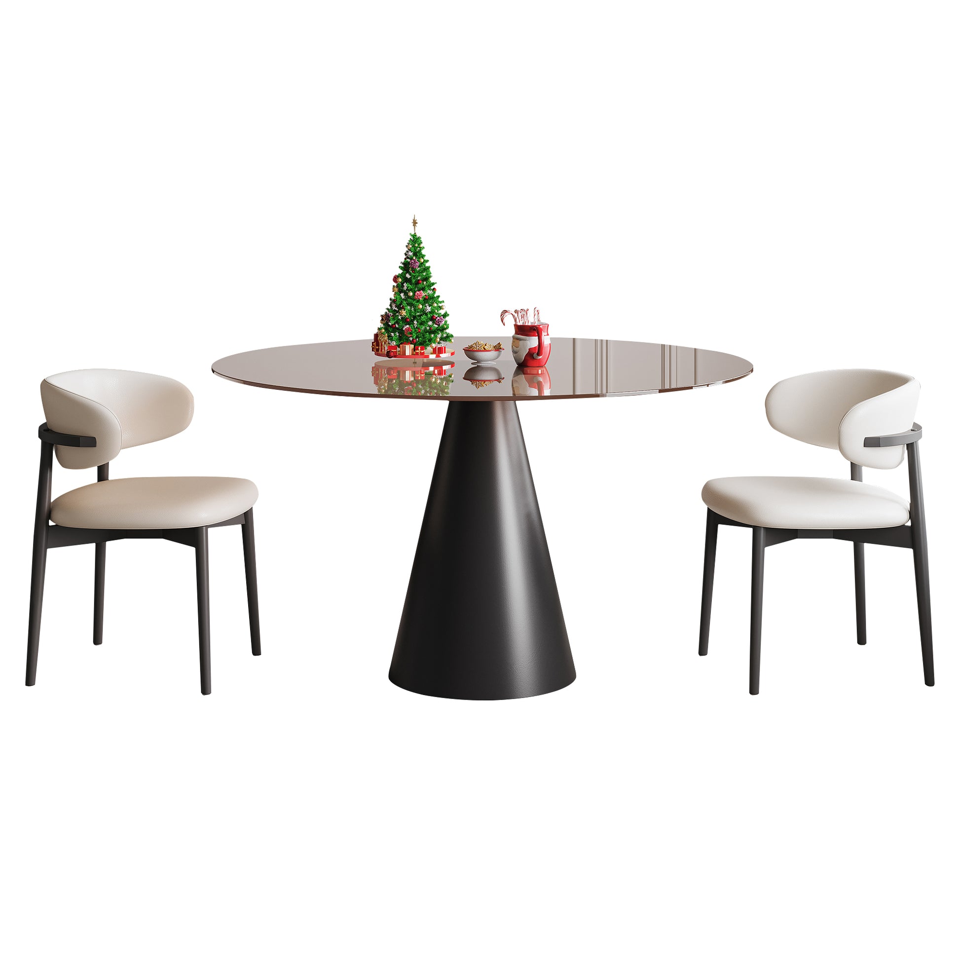 35-inch round glass dining table, with tempered glass tabletop and carbon steel legs. Suitable for 2-4 people. Dark brown small round dining table, suitable for restaurants and apartments. (2 chair) image 12