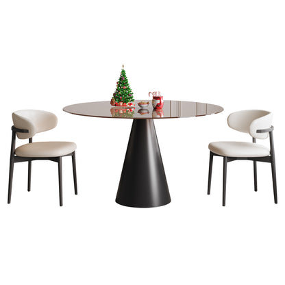 35-inch round glass dining table, with tempered glass tabletop and carbon steel legs. Suitable for 2-4 people. Dark brown small round dining table, suitable for restaurants and apartments. (2 chair) image 12