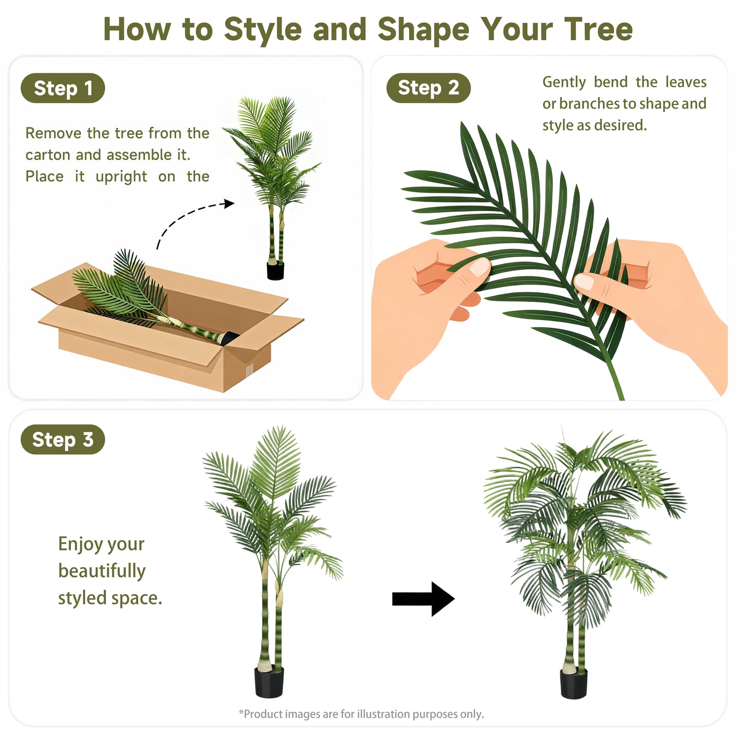 6FT Artificial Palm Tree with Black Plastic Pot, Tropical Fake Plant for Indoor Outdoor Decoration, Faux Palm, 1pc/set image 3