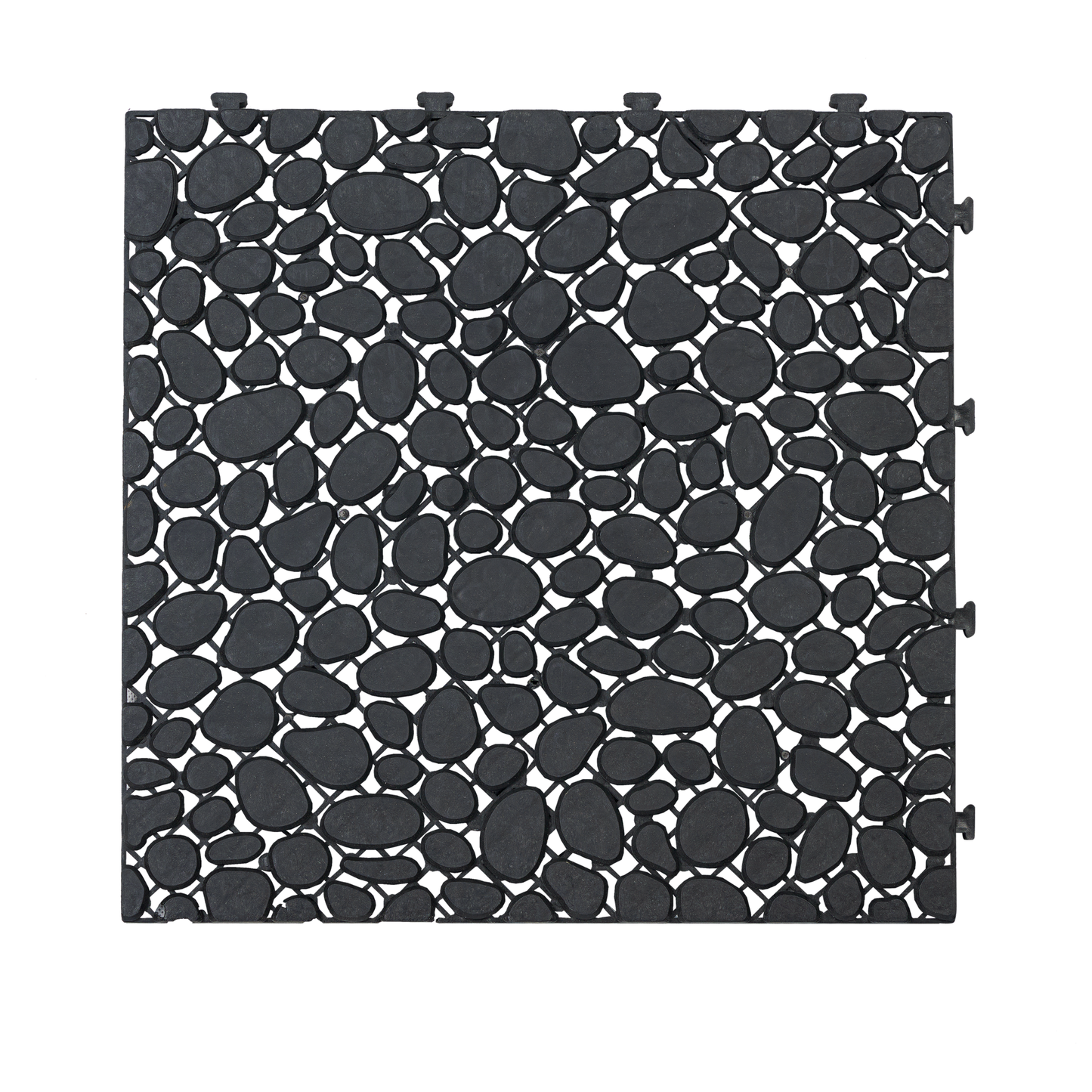 12 x 12 Inch Black Interlocking Deck Tiles Plastic Waterproof Outdoor All Weather Anti-slip Bathroom Shower Balcony Porch Strong Weight Capacity Upto 440 LBS, Pebble Stone Pattern Pack of 60 image 12
