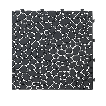 12 x 12 Inch Black Interlocking Deck Tiles Plastic Waterproof Outdoor All Weather Anti-slip Bathroom Shower Balcony Porch Strong Weight Capacity Upto 440 LBS, Pebble Stone Pattern Pack of 60 image 12