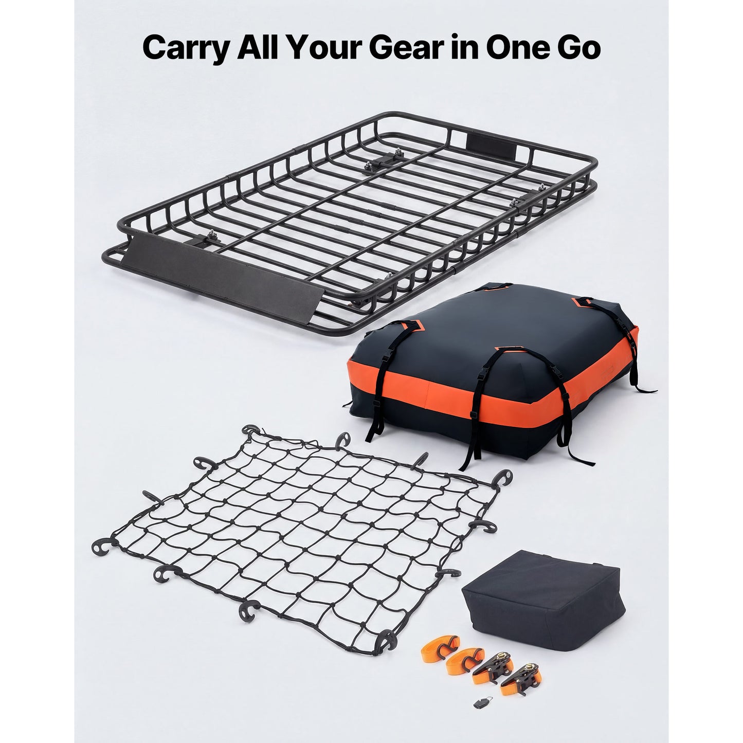 Roof Rack Cargo Basket, 54 x 34 x 4 in, Heavy Duty Roof Top Carrier Basket with Waterproof Bag, Cargo Net, Ratchet Straps, 200 lbs Capacity, Universal Car Top Luggage Holder, for SUV Truck Car image 2