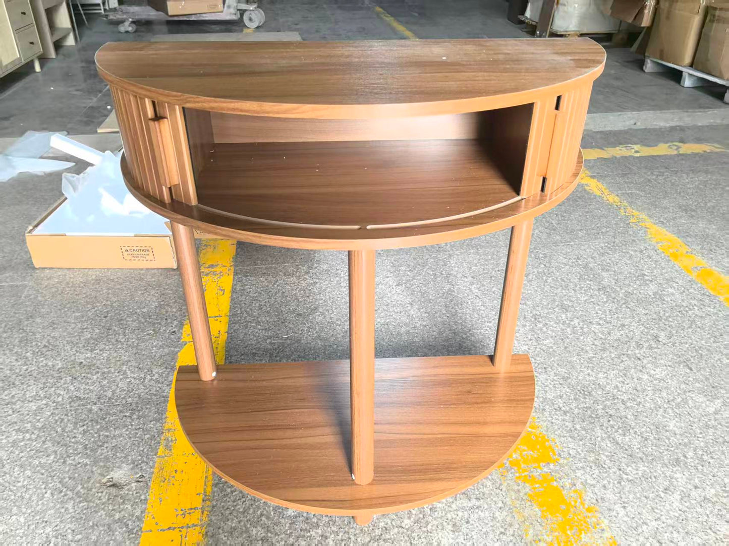 31.5-Inch Grooved Half-Moon Console Table, Farmhouse Sofa Table Behind Couch, Modern Entryway Table, Decorative Table for Living Room, Hallway, Entryway or Foyer Narrow Entry, Walnut image 5