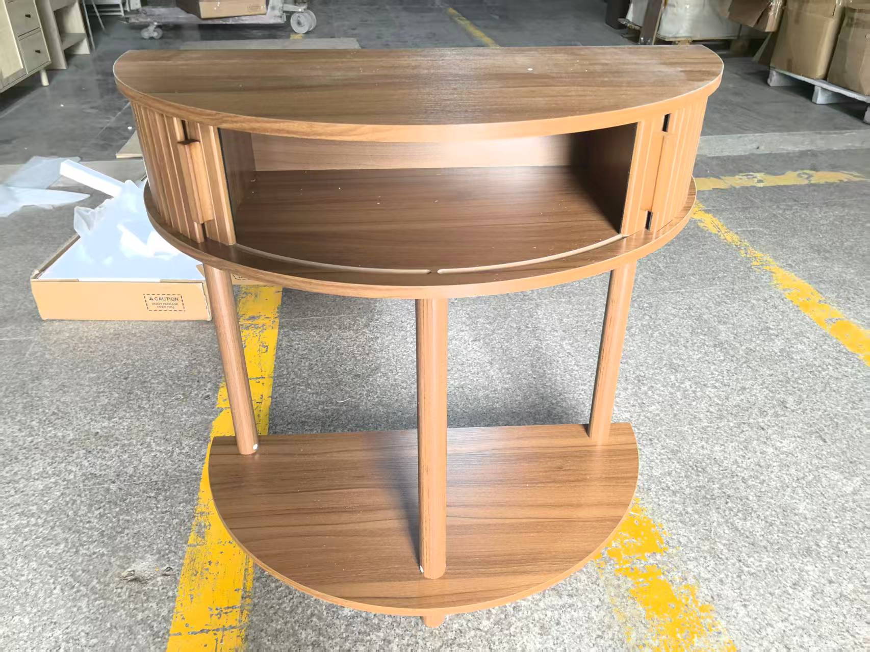 31.5-Inch Grooved Half-Moon Console Table, Farmhouse Sofa Table Behind Couch, Modern Entryway Table, Decorative Table for Living Room, Hallway, Entryway or Foyer Narrow Entry, Walnut image 5