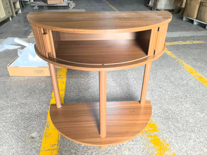 31.5-Inch Grooved Half-Moon Console Table, Farmhouse Sofa Table Behind Couch, Modern Entryway Table, Decorative Table for Living Room, Hallway, Entryway or Foyer Narrow Entry, Walnut image 5