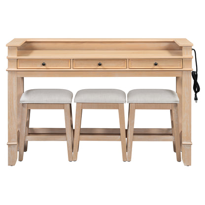 TREXM 4-Piece Dining Table Set for 3, Retro Kitchen Table and Chairs Set with 3 Storage Drawers, Ideal for Small Spaces (Natural) image 10
