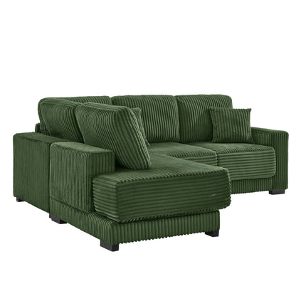 93" Sectional Sofa, L Shaped Sofa Couch with Reversible Chaise Lounge, Upholstered Soft Corduroy Couch for Living Room, Apartment (Green) image 8