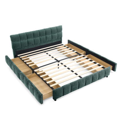 Queen Size Upholstered Bed,comfortable upholstered bed frame, Chenille fabric, with headboard and solid bed frame. With drawer for storage.-green(88.5''*68.5''*31'') image 11