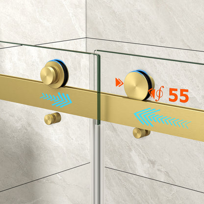 55"-60" W x 76" H Brushed Gold Reversible Installation Double Bypass Sliding Shower Door Easy Installation Frameless Shower Door,5/16"(8MM) Tempered Glass With Nano Explosion-proof Film image 9