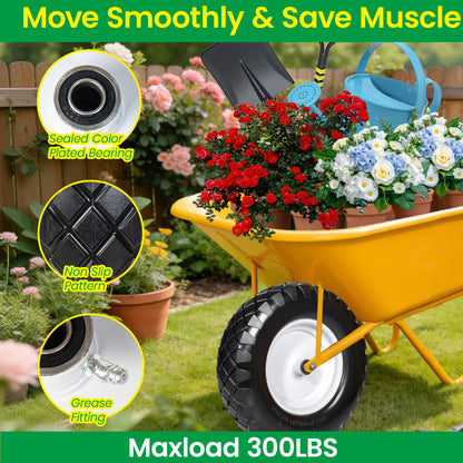 4.80/4.00-8 Flat-Free Solid Wheelbarrow Tire and Wheel, 16" Solid Tire with 5/8" & 3/4" Bearings, 3" Hub for Hand Truck, Garden Cart, Trailer, Trolley, Wagon (Set of 1) image 4