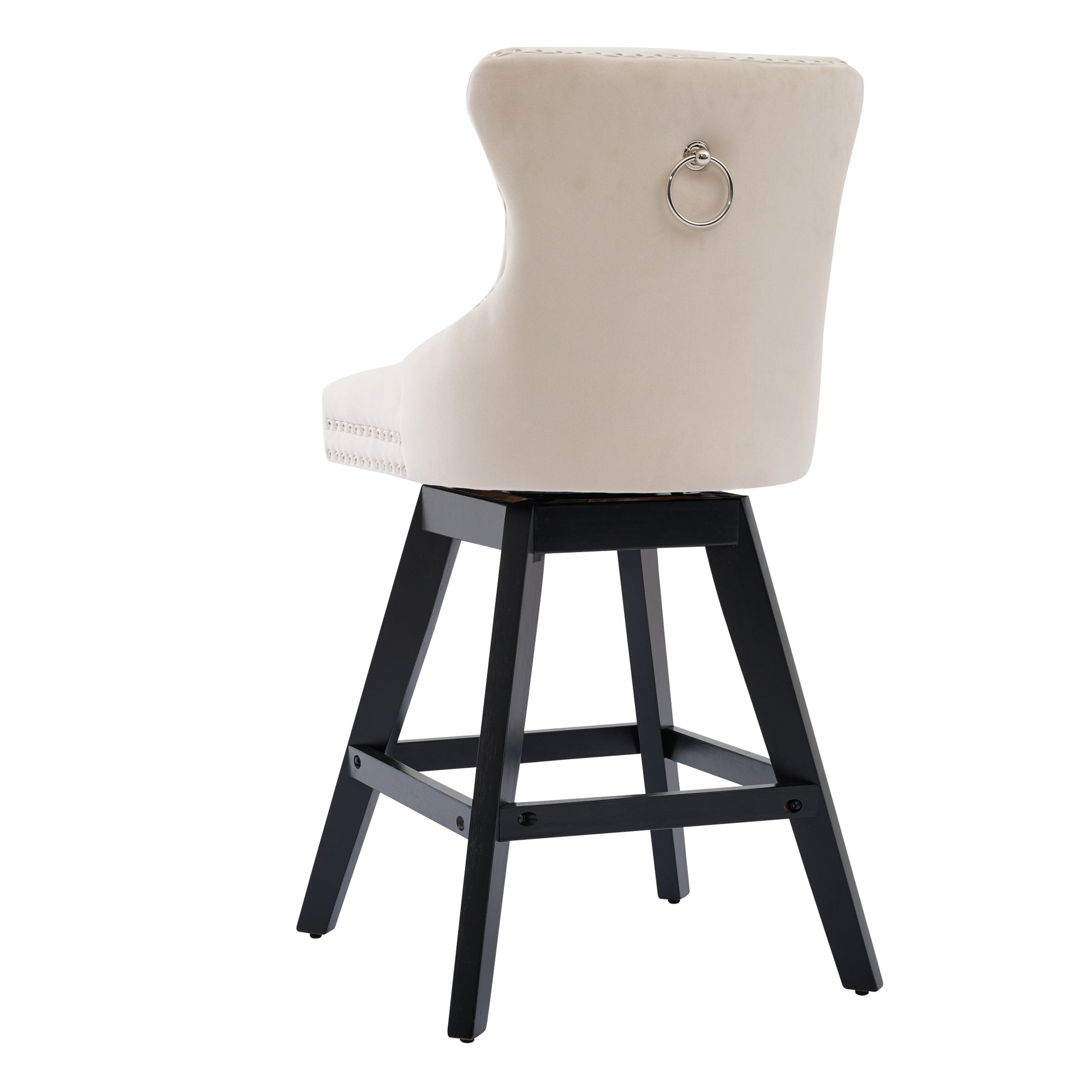 Swivel Velvet Barstools with Button Tufted Decoration and Wooden Legs, and Chrome Nailhead Trim, Leisure Style Bar Chairs,Bar stools, Set of 2 (Beige),SW1860BG image 6