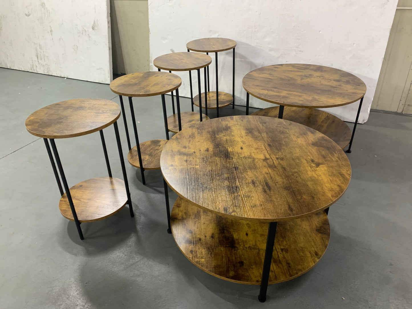 3-Piece Coffee Table and End Table Sets for Living Room, Round Coffee and End Table Set of 3 with Large Storage, Modern Farmhouse Furniture for Apartment Home (Rustic Brown) image 8