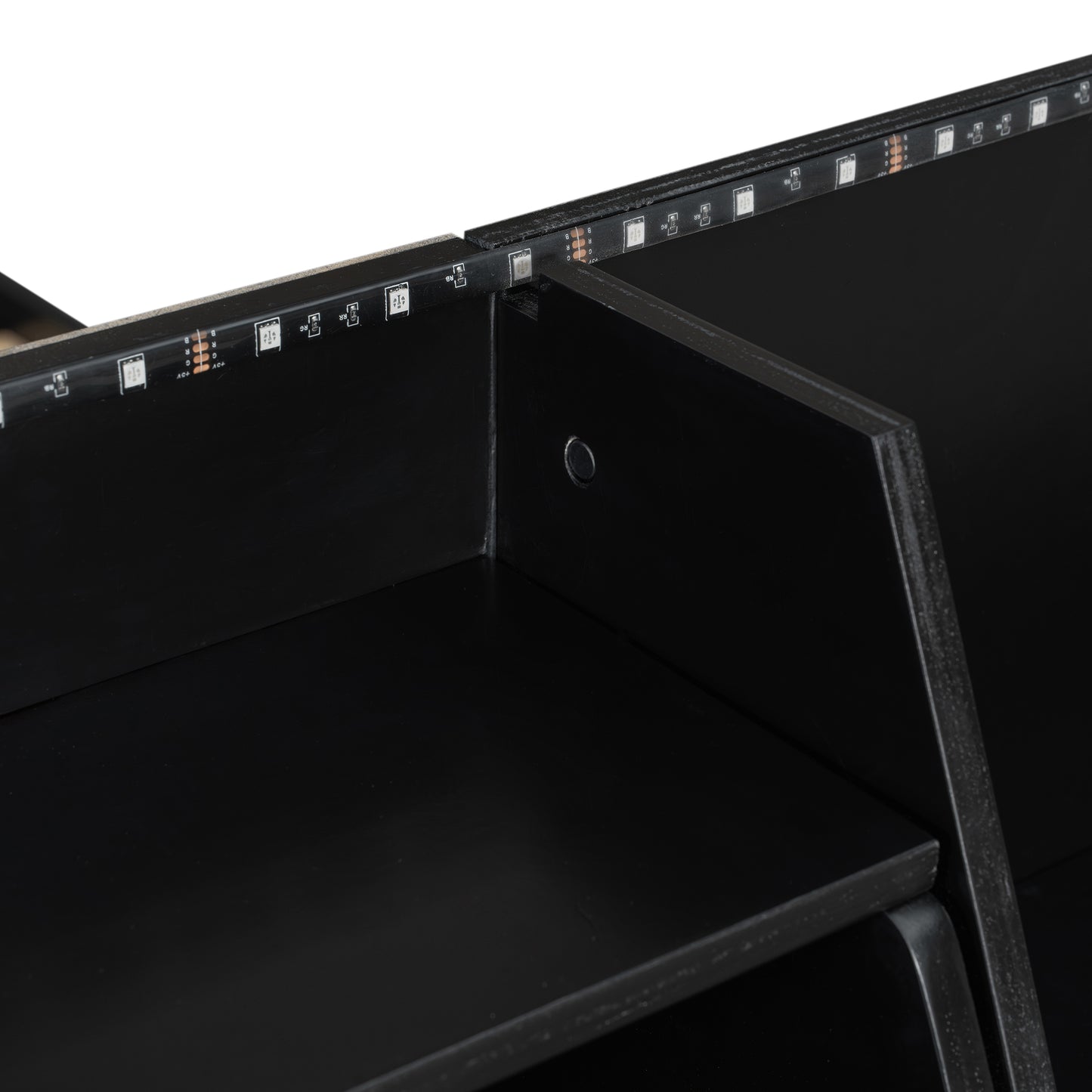 Full Bunk Bed with APP-Controlled LED Lights (7 Colors), USB Ports, Storage Shelves and 2 Drawers, Black image 4